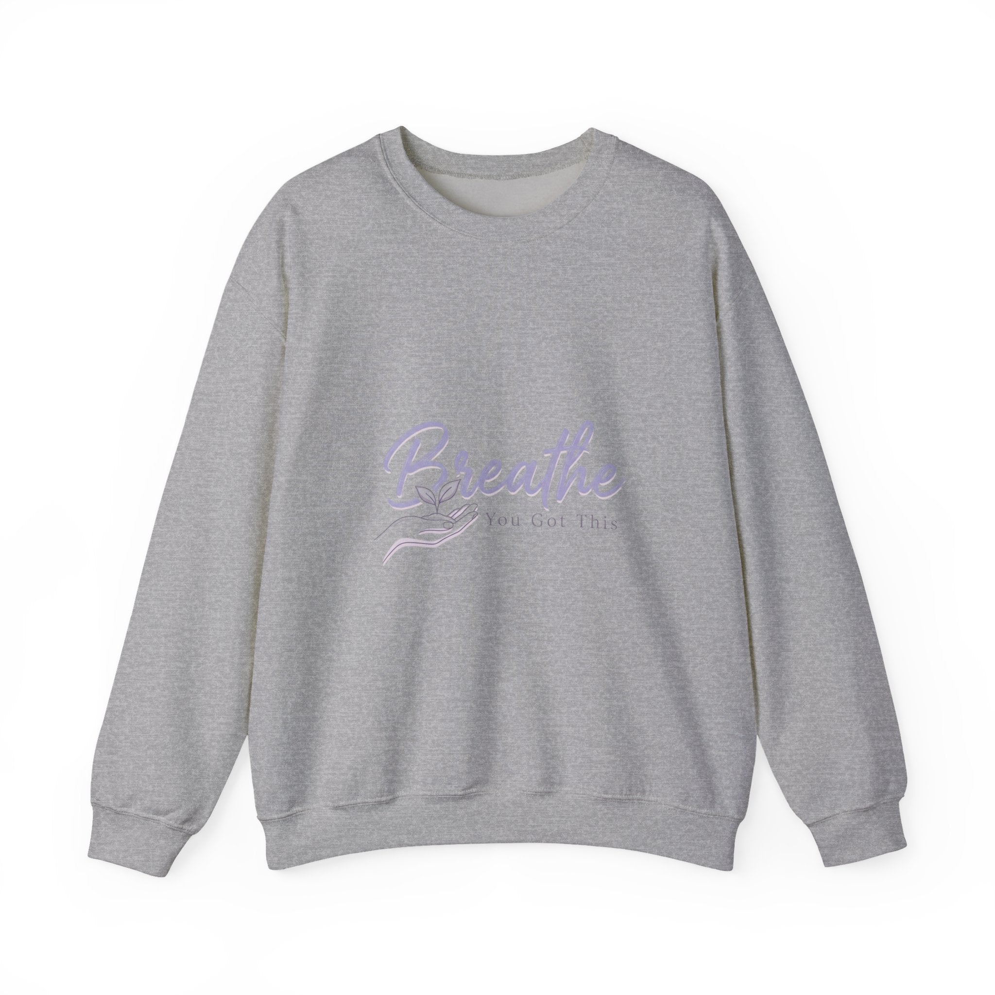 Breathe Script Crewneck Sweatshirt | lavender micro-optimism, uplifting slogan