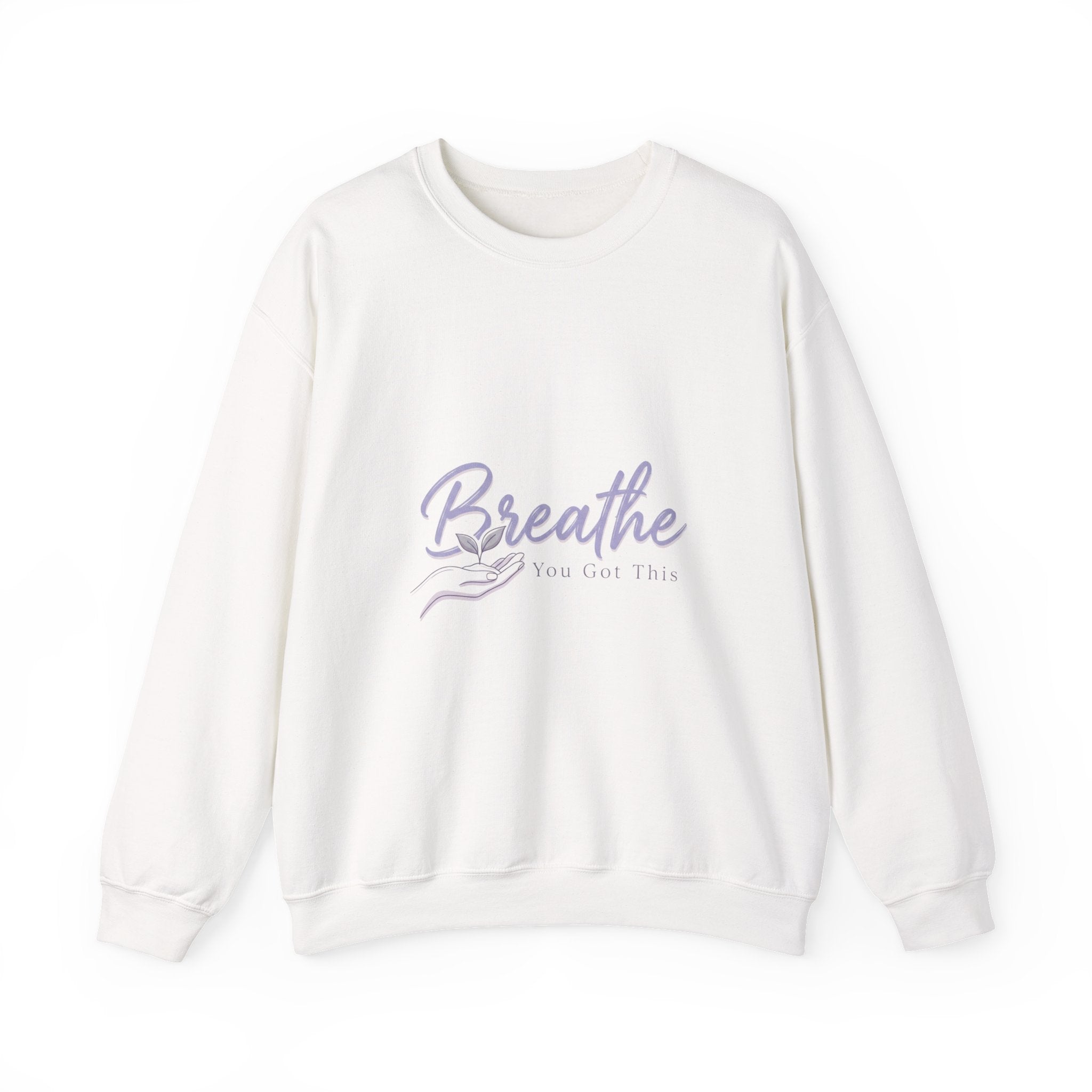 Breathe Script Crewneck Sweatshirt | lavender micro-optimism, uplifting slogan