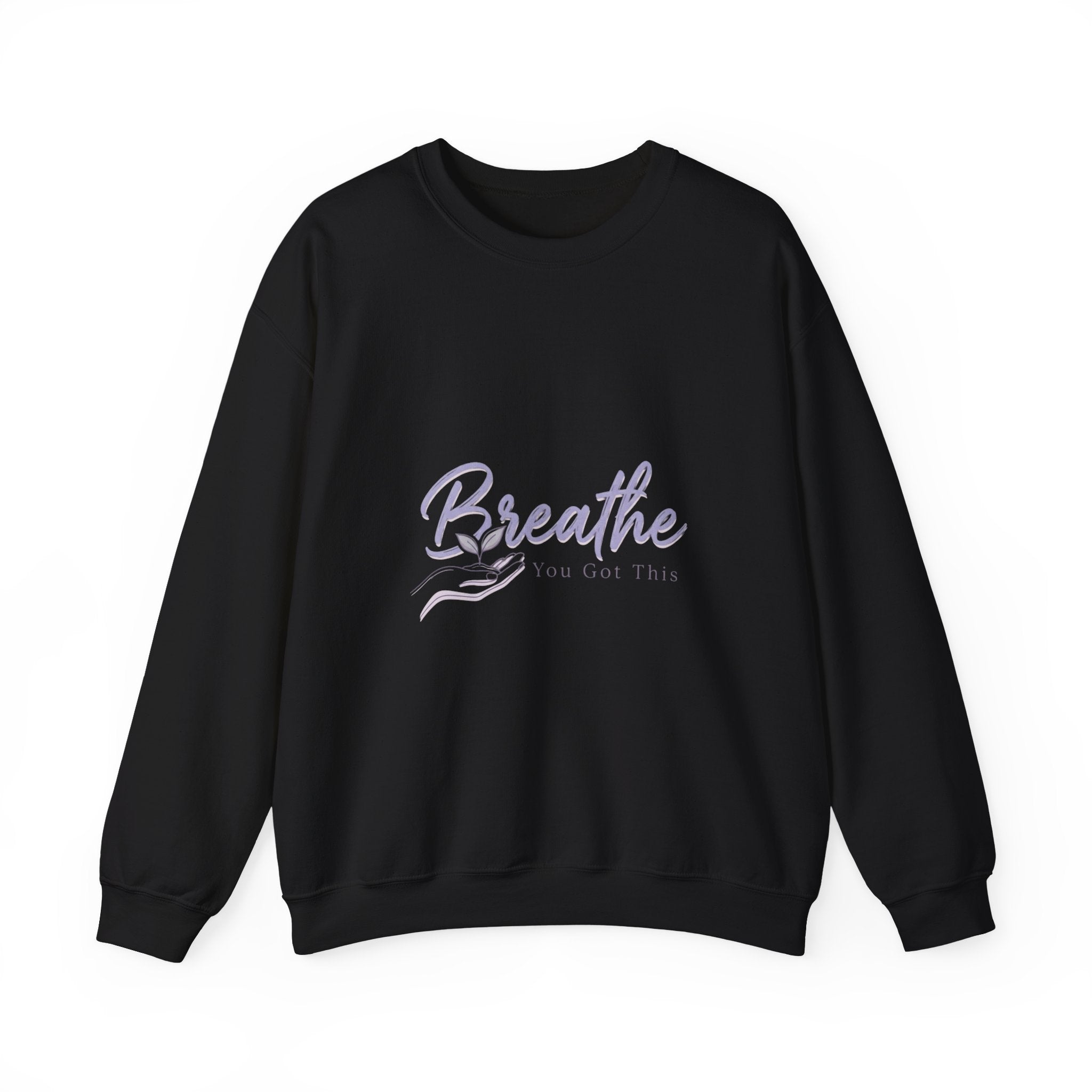 Breathe Script Crewneck Sweatshirt | lavender micro-optimism, uplifting slogan