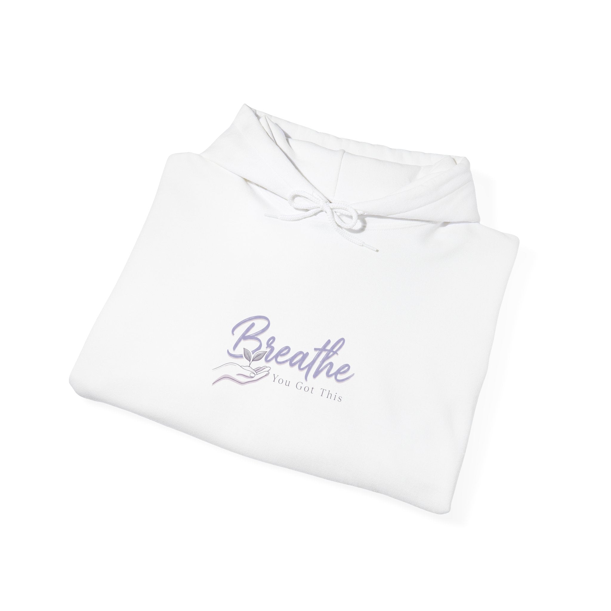 Breathe script hoodie | Positive micro-optimism, calming lavender sweatshirt