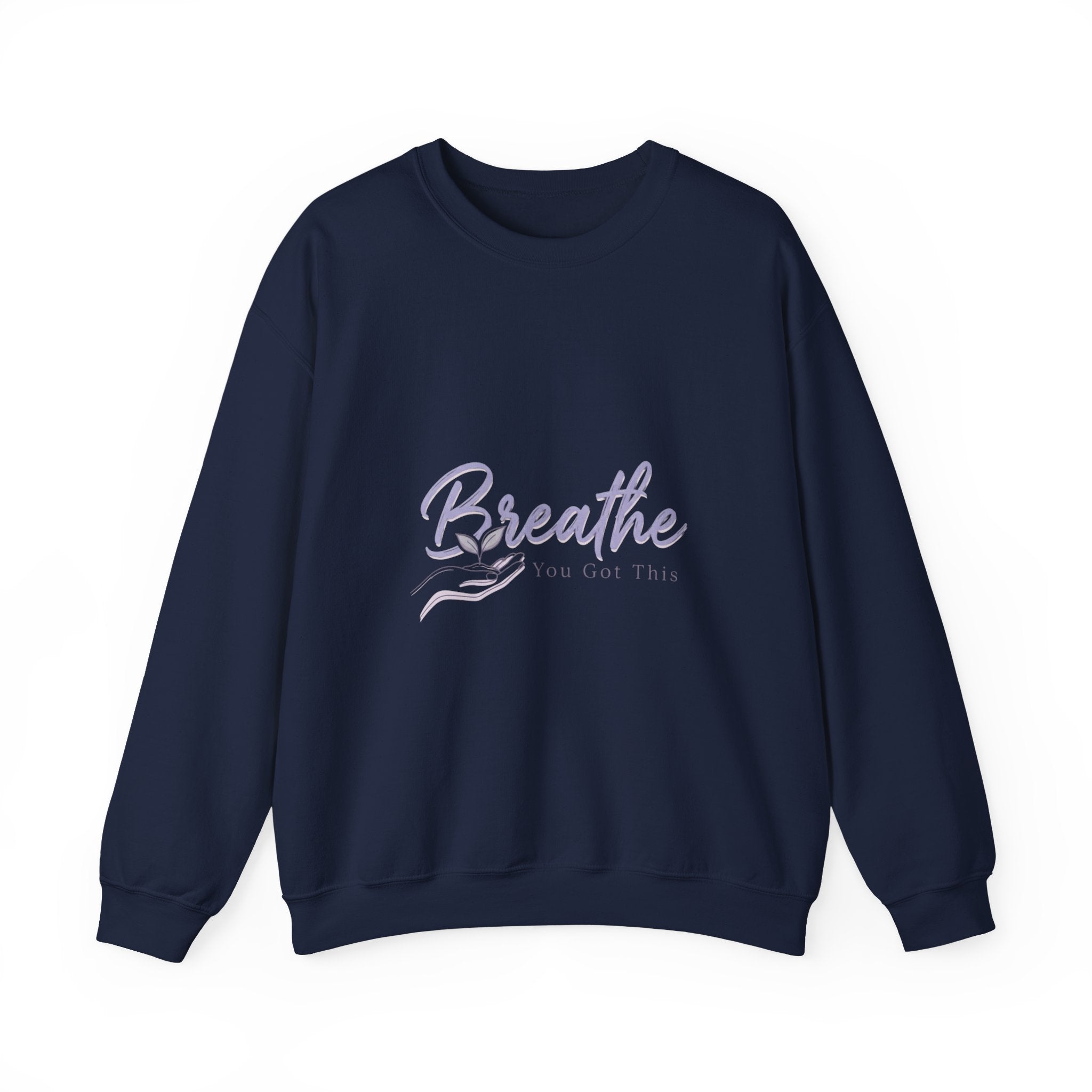 Breathe Script Crewneck Sweatshirt | lavender micro-optimism, uplifting slogan