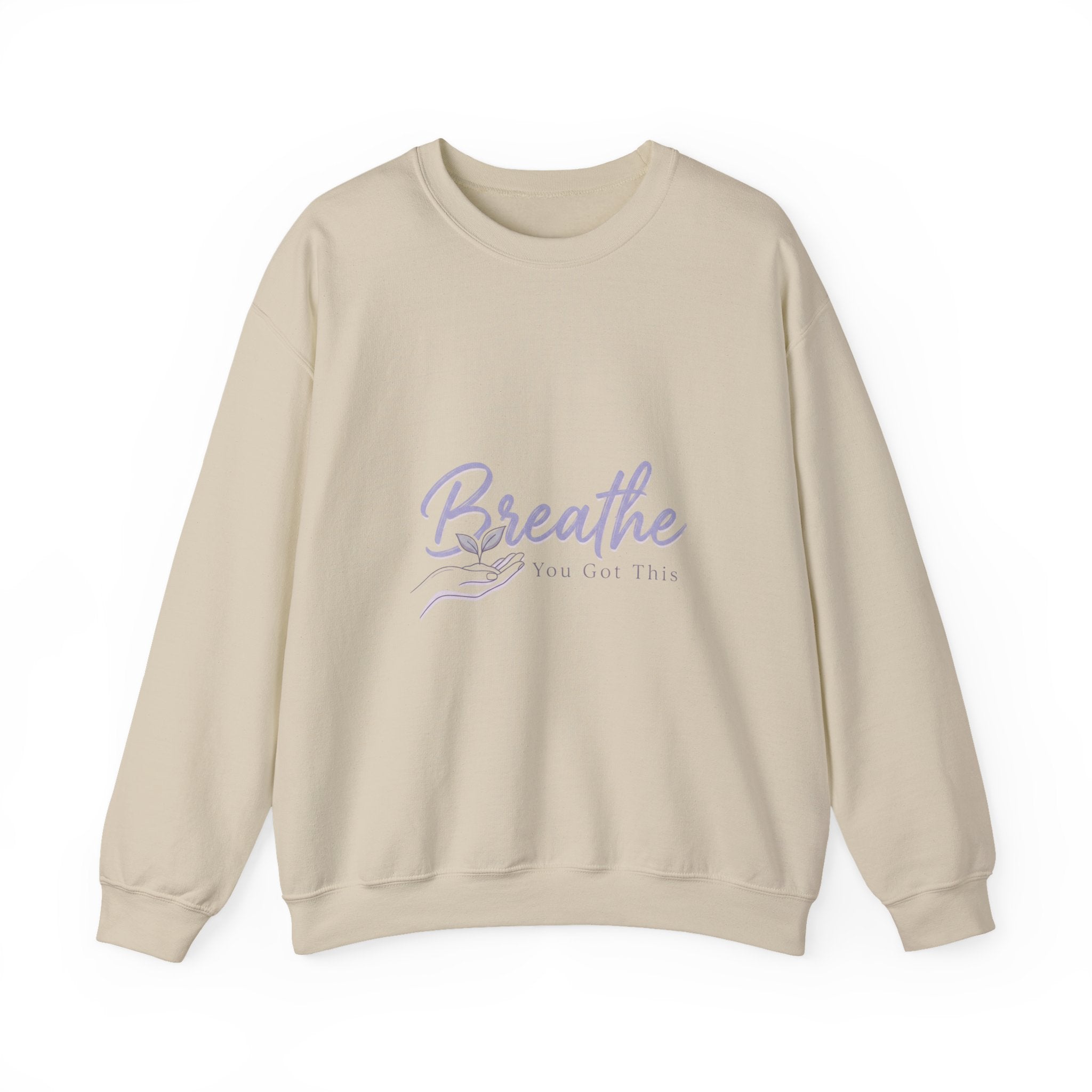 Breathe Script Crewneck Sweatshirt | lavender micro-optimism, uplifting slogan