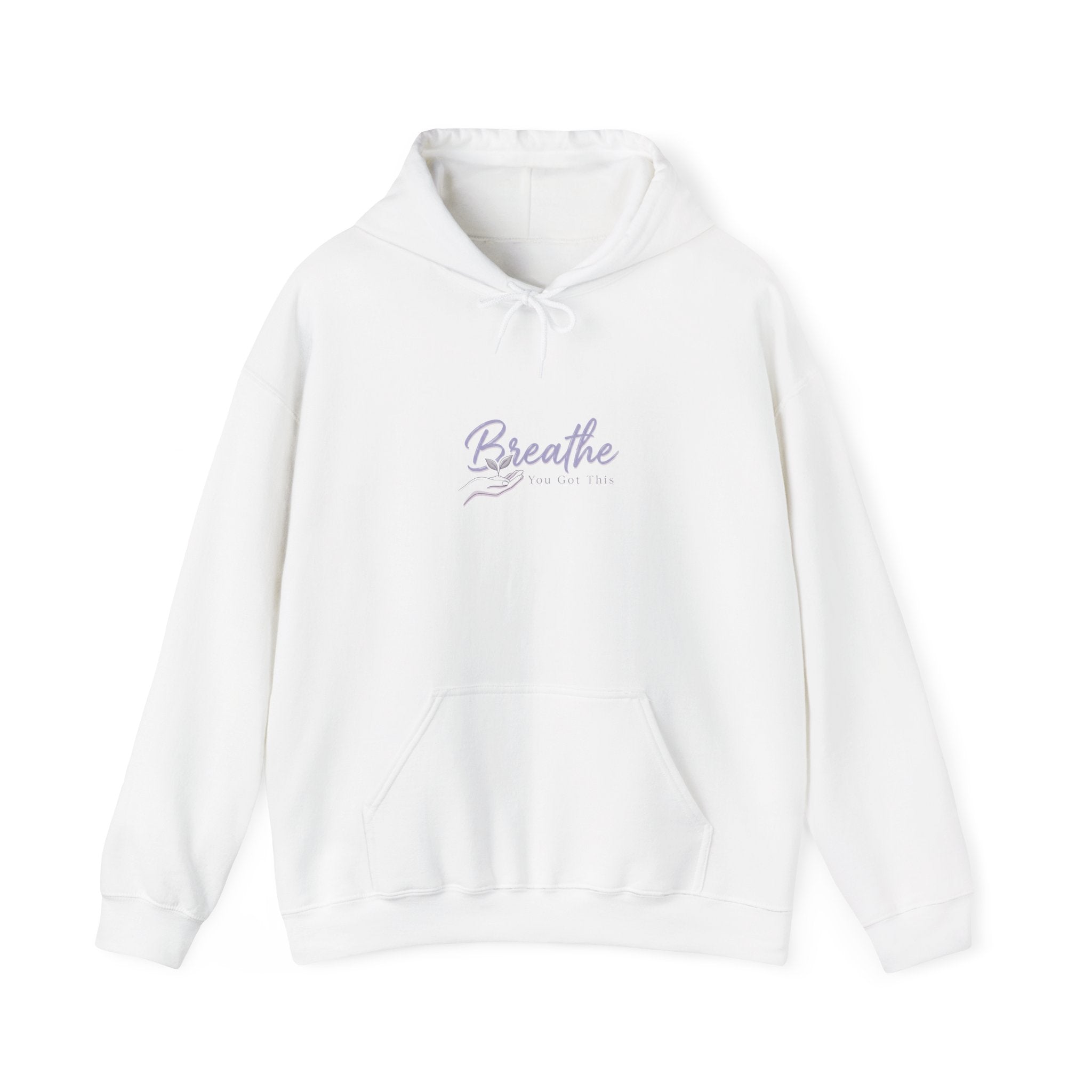 Breathe script hoodie | Positive micro-optimism, calming lavender sweatshirt