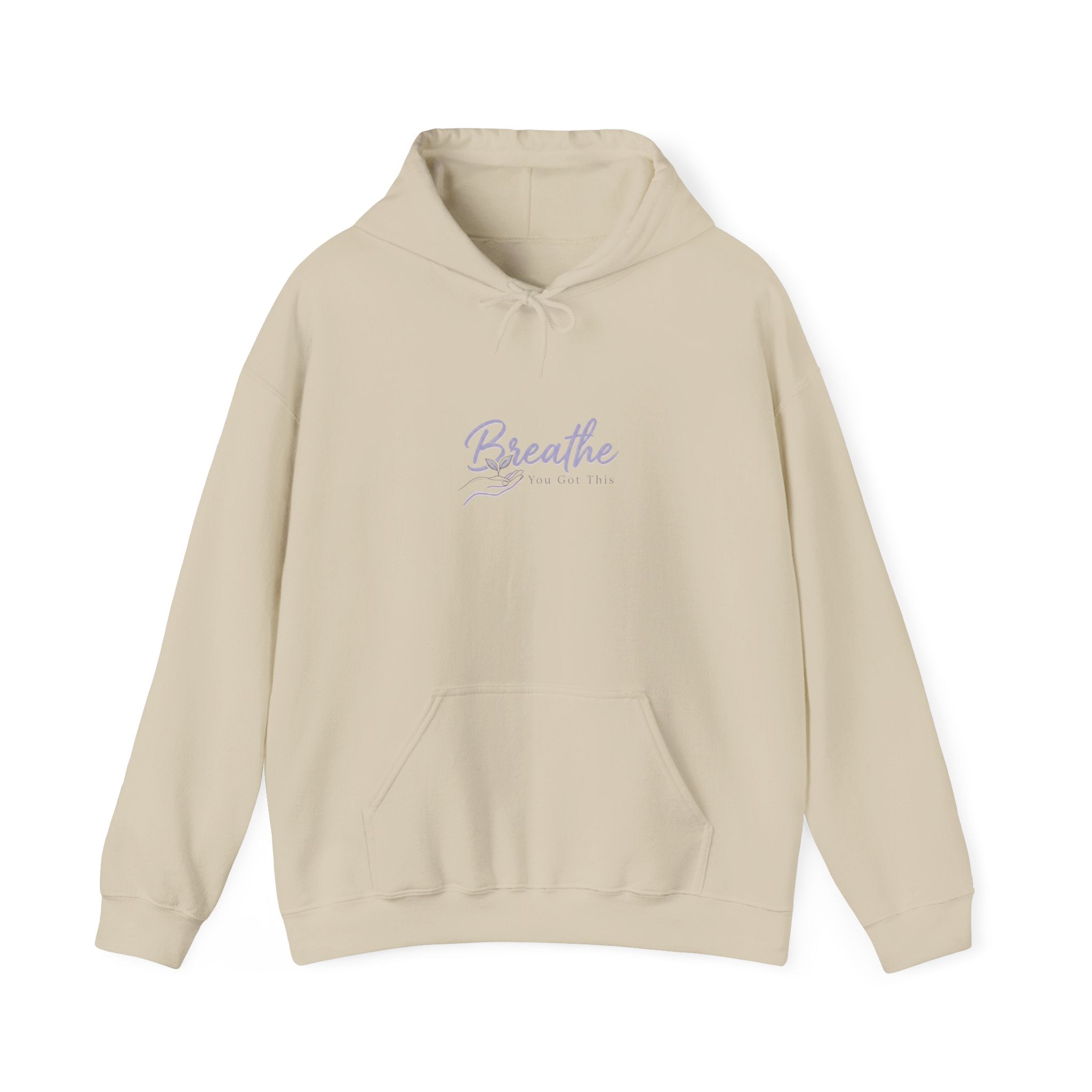 Breathe script hoodie | Positive micro-optimism, calming lavender sweatshirt